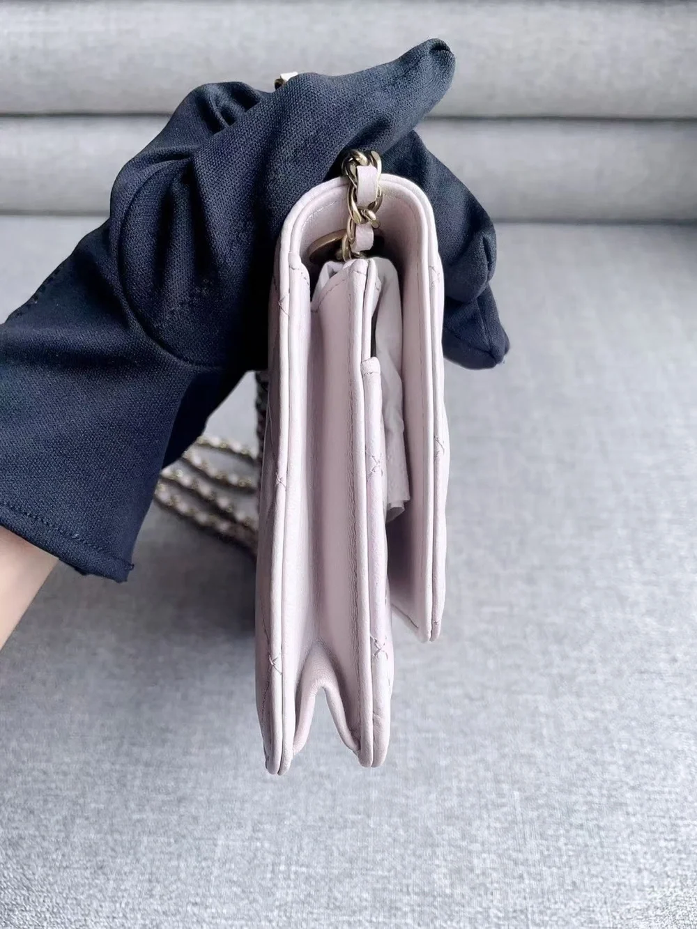 CHANEL Quilted Leather Wallet-On-Chain in Light Lavender